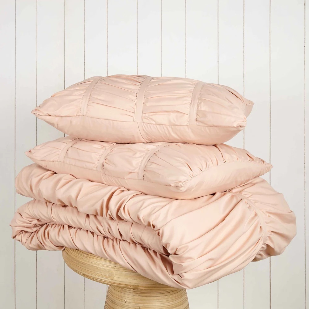 DORMIFY RUCHED COMFORTER AND SHAM SET - PEACH - Picture 2 of 5